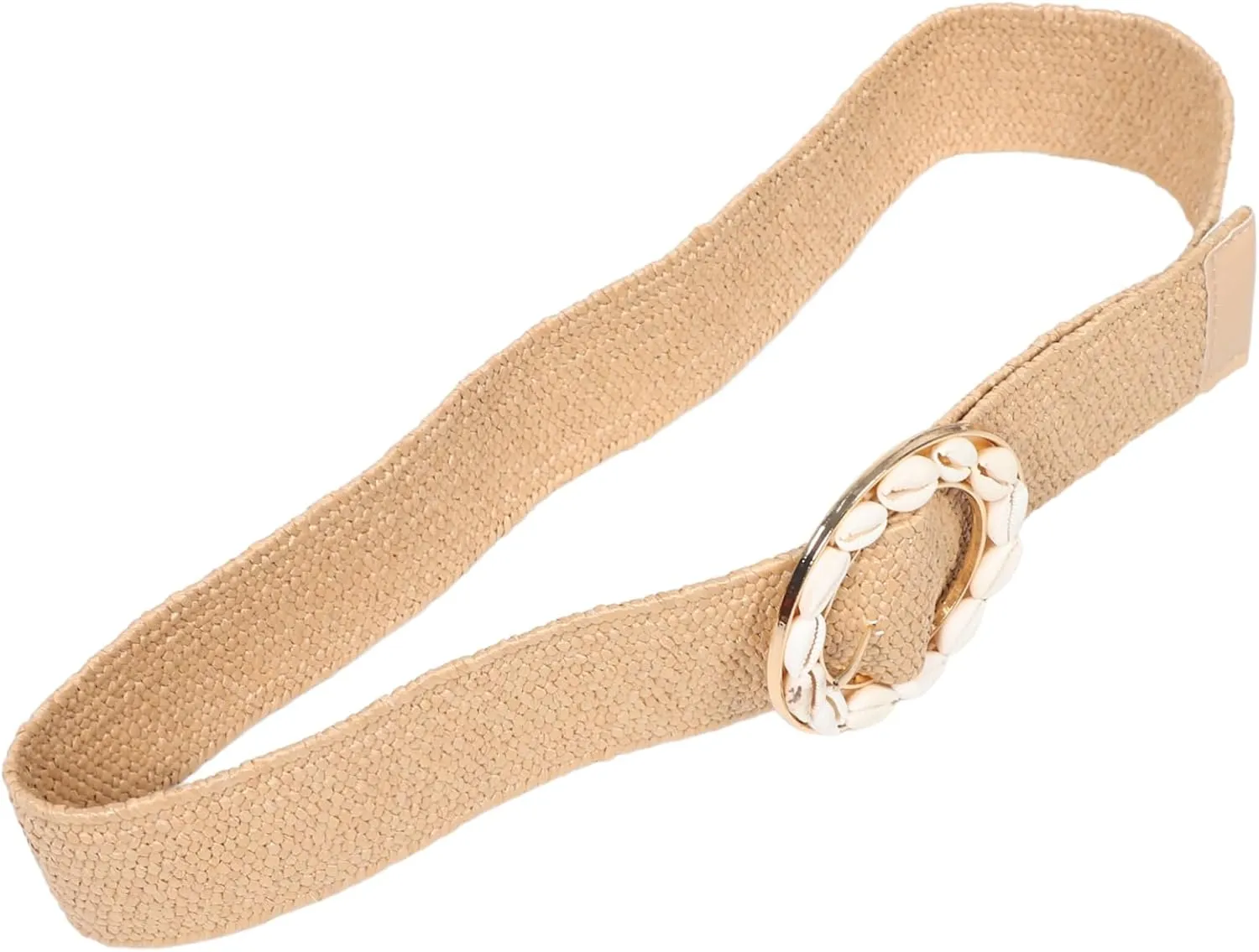 Homoyoyo Macrame Belt for Women Wide Stretch Elastic Waist Belt with Elegant Round Buckle Unique Shell Decoration for Vacation Outfits Dresses