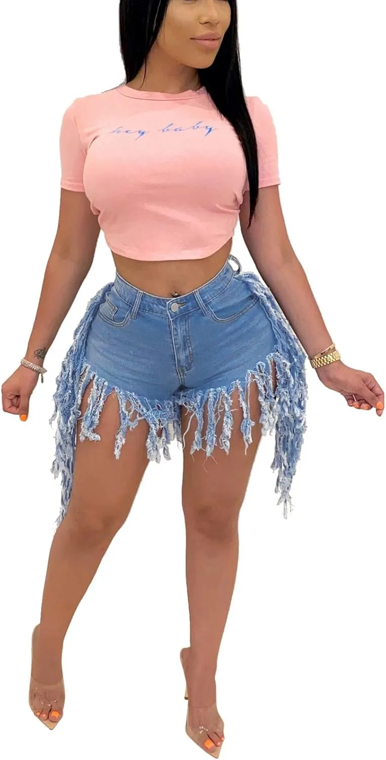 Jean Shorts for Women Frayed Raw Hem Ripped High Waisted Summer Denim Shorts