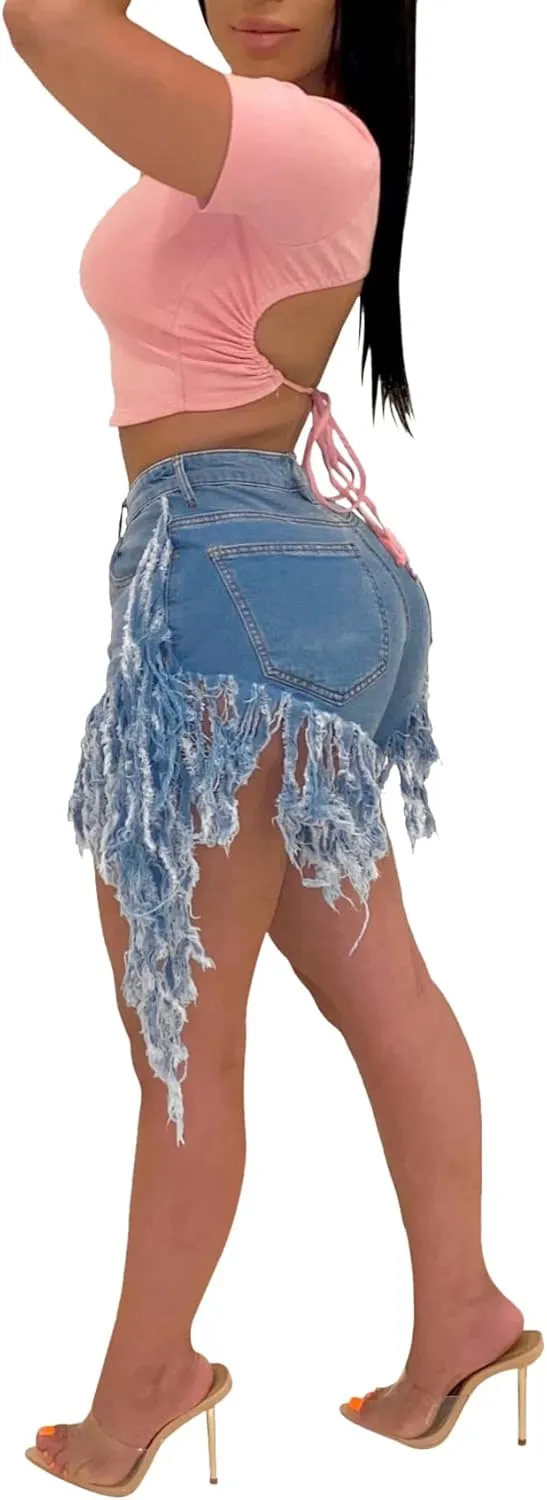 Jean Shorts for Women Frayed Raw Hem Ripped High Waisted Summer Denim Shorts