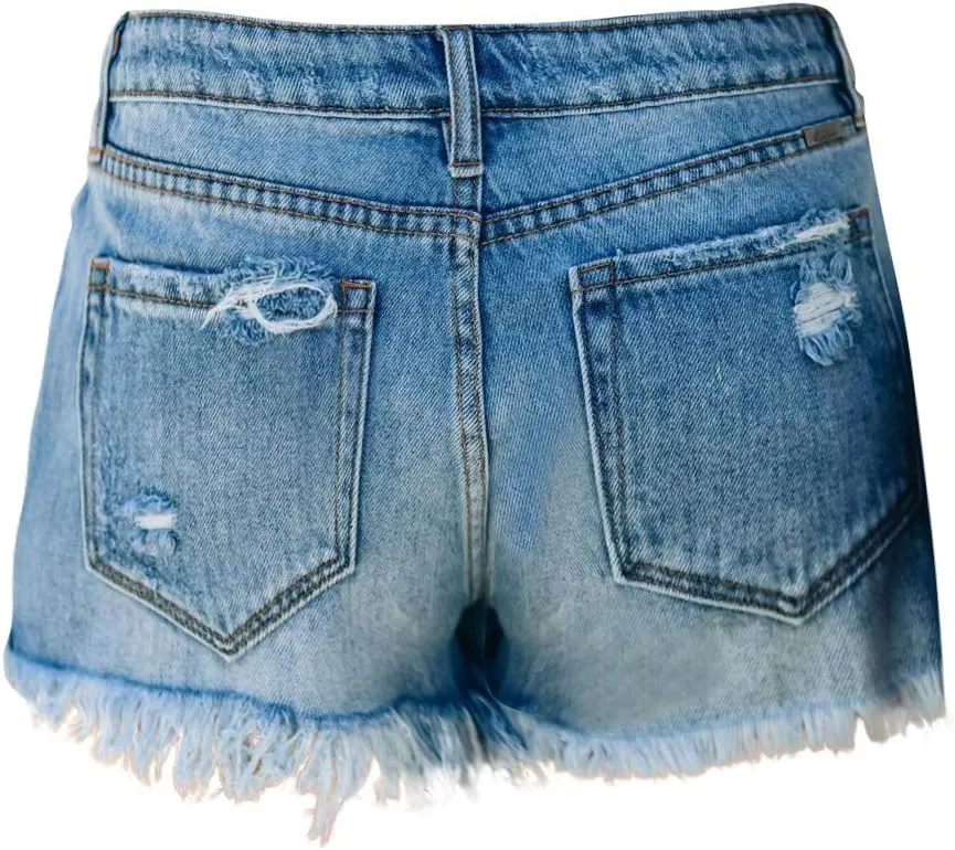 Jean Shorts for Women Sexy Ripped Mid Rise Summer Hot Raw Hem Denim Shorts with Pockets Fashion Street Casual Shorts