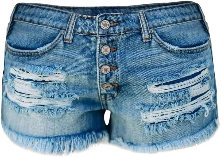 Jean Shorts for Women Sexy Ripped Mid Rise Summer Hot Raw Hem Denim Shorts with Pockets Fashion Street Casual Shorts