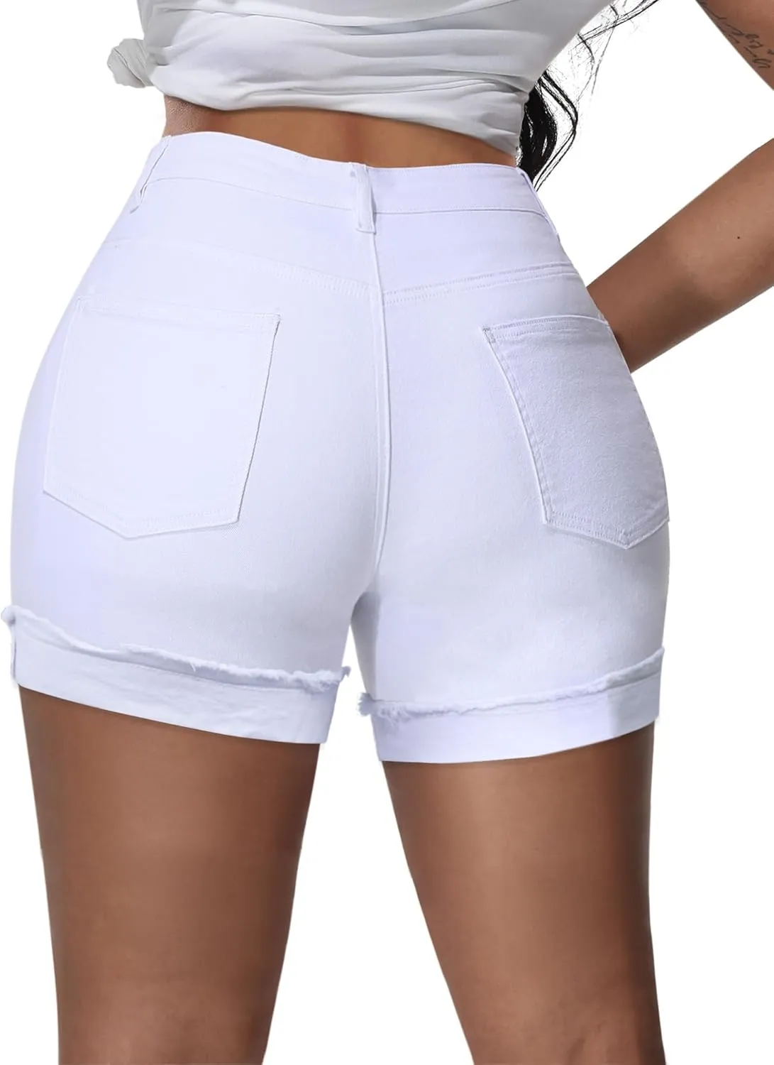 Jean Shorts Womens High Waisted Stretchy Slim Fit Distressed Denim Shorts