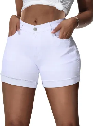 Jean Shorts Womens High Waisted Stretchy Slim Fit Distressed Denim Shorts