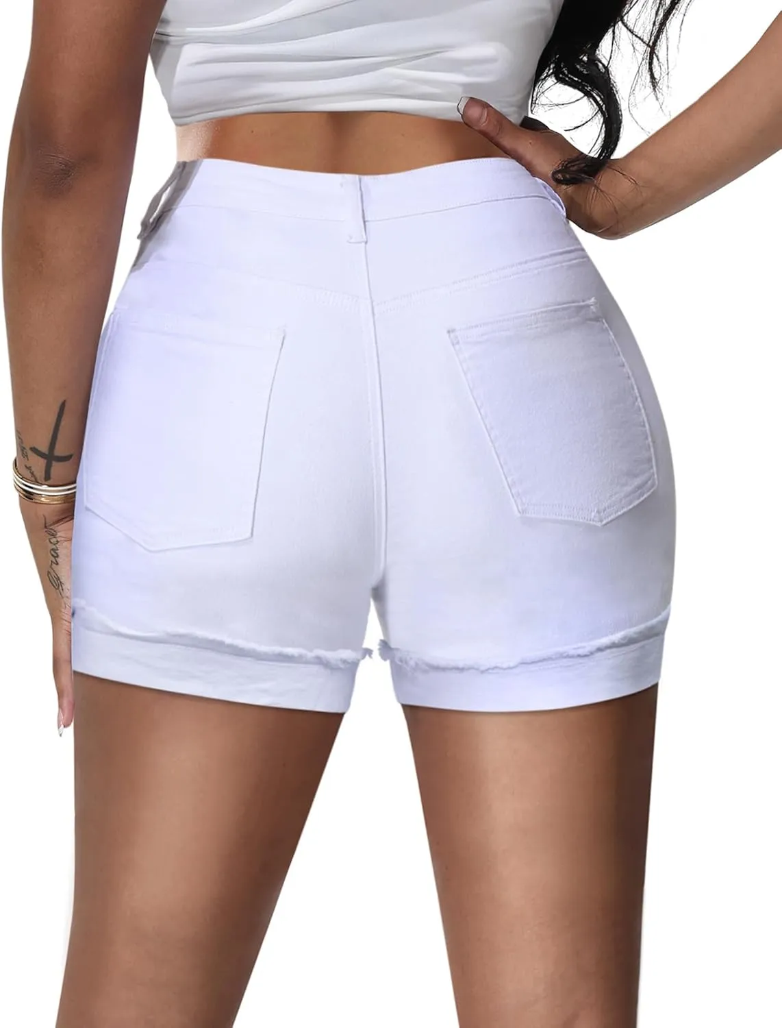 Jean Shorts Womens High Waisted Stretchy Slim Fit Distressed Denim Shorts