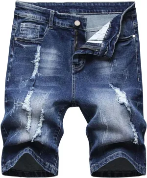 Jeans Shorts for Men Classic Fit Stretch Slim Fit Ripped Denim Shorts Causal Distressed Stretchy Waistband Shorts