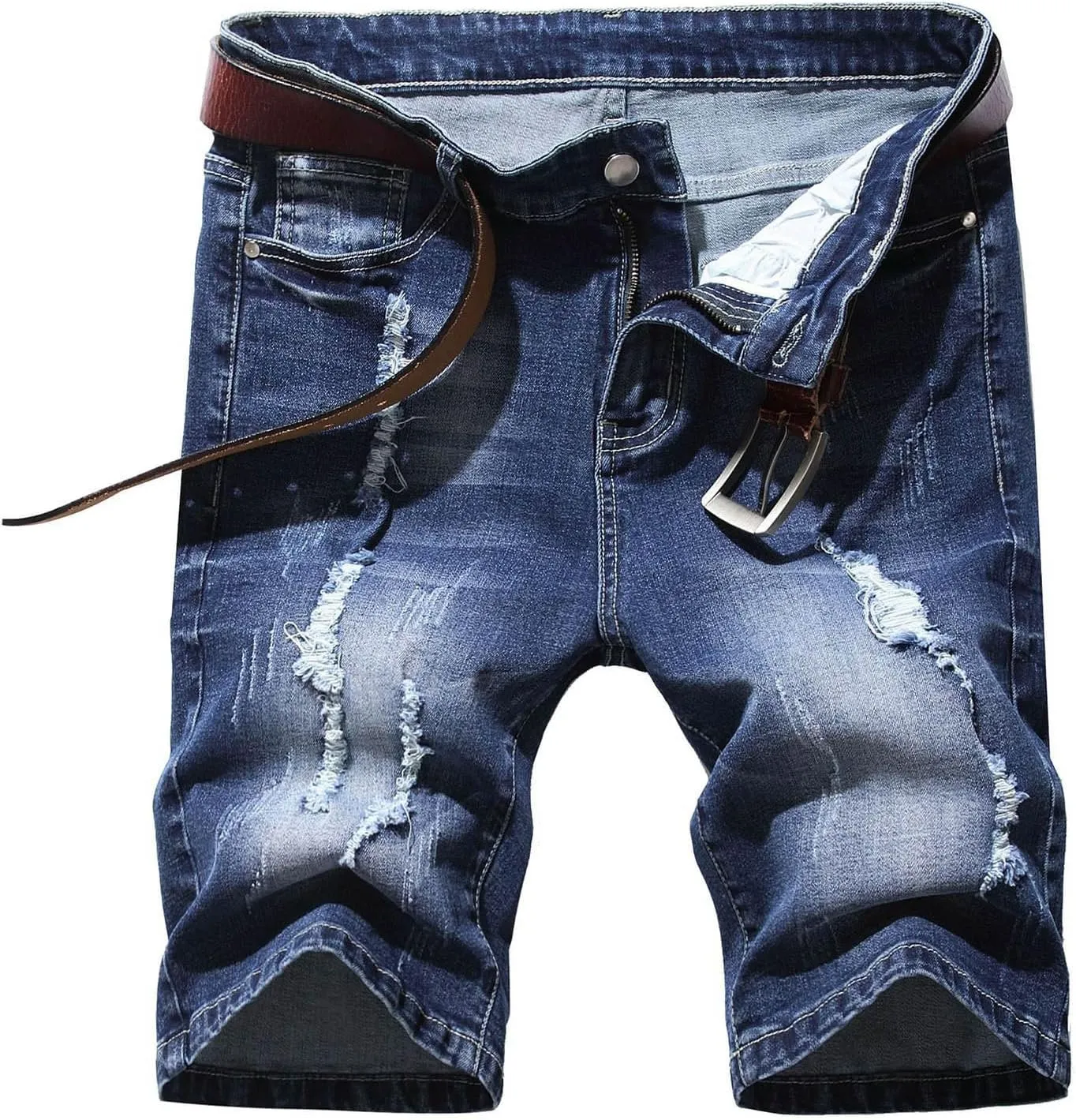 Jeans Shorts for Men Classic Fit Stretch Slim Fit Ripped Denim Shorts Causal Distressed Stretchy Waistband Shorts