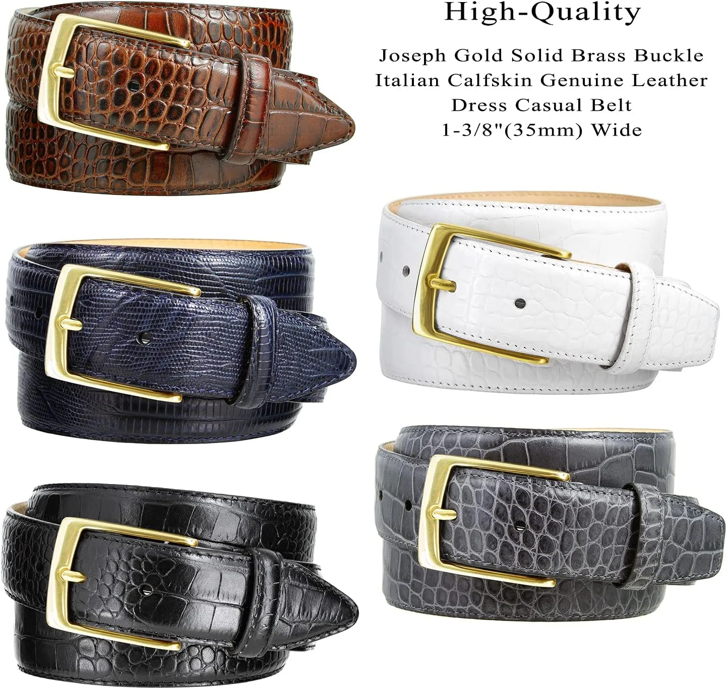 Joseph Gold/Grove Silver / J2 Genuine Full-Grain Cowhide Leather Designer Dress Belt 1-3/8"(35mm) Wide