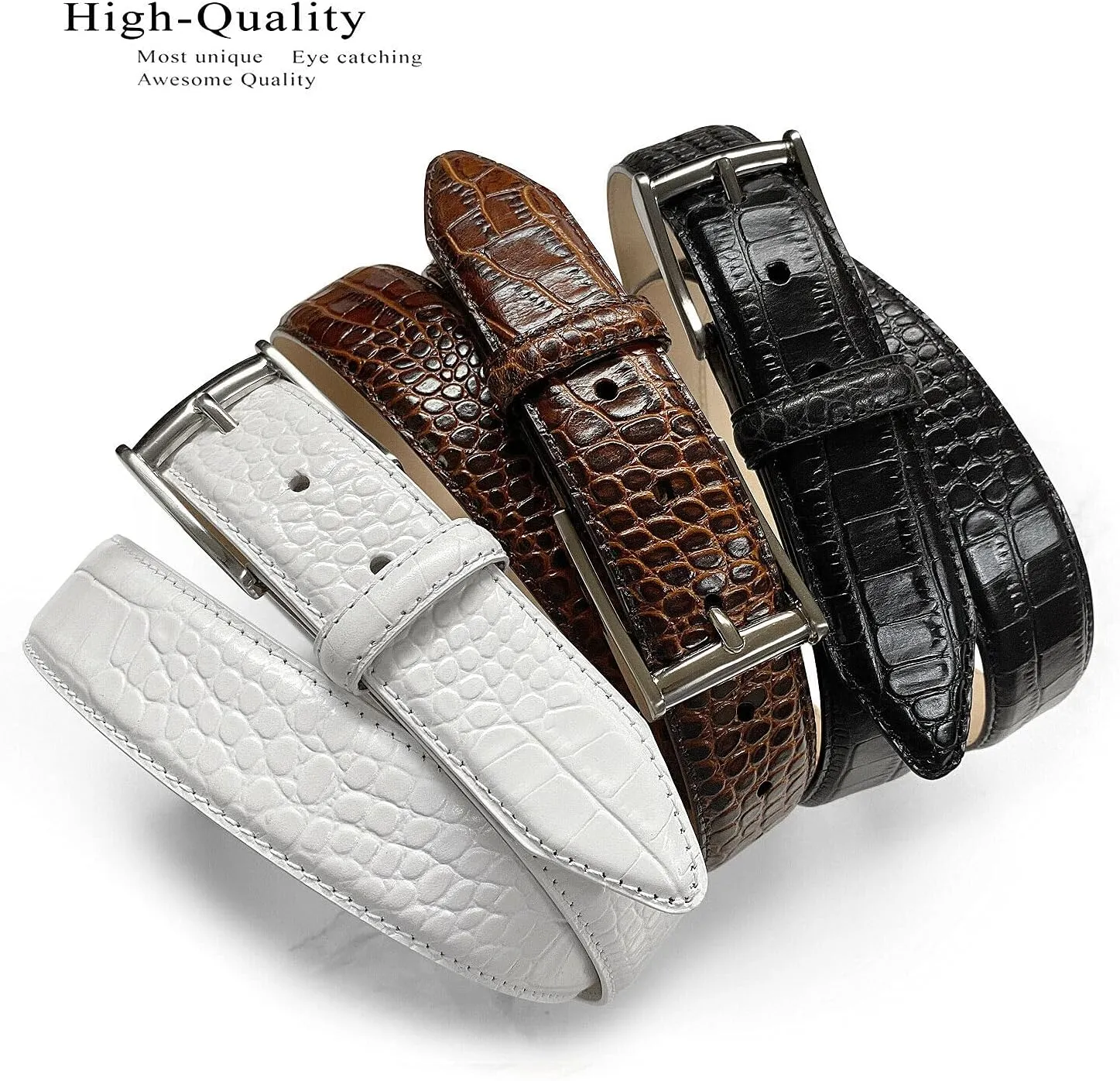 Joseph Gold/Grove Silver / J2 Genuine Full-Grain Cowhide Leather Designer Dress Belt 1-3/8"(35mm) Wide