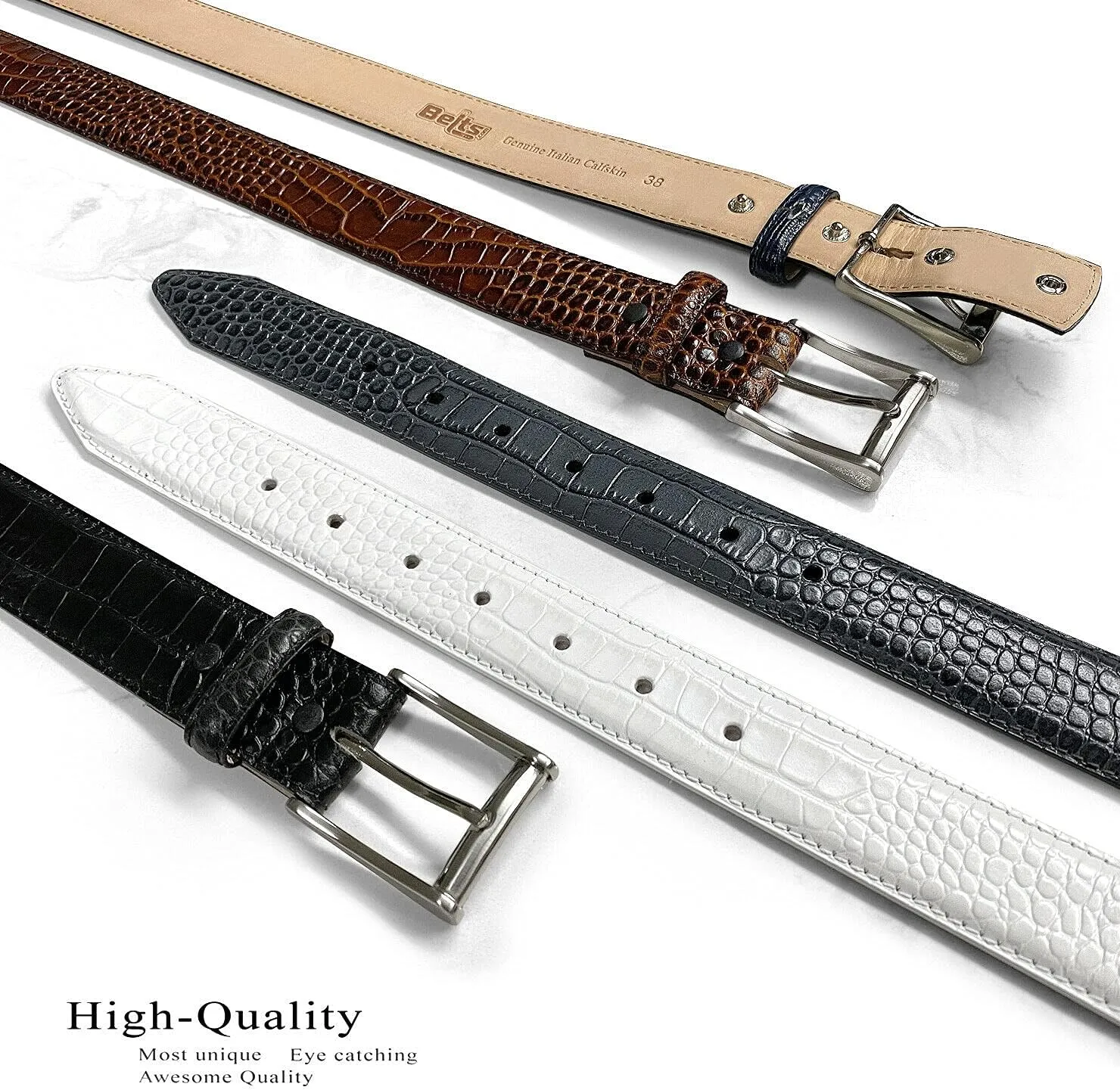 Joseph Gold/Grove Silver / J2 Genuine Full-Grain Cowhide Leather Designer Dress Belt 1-3/8"(35mm) Wide