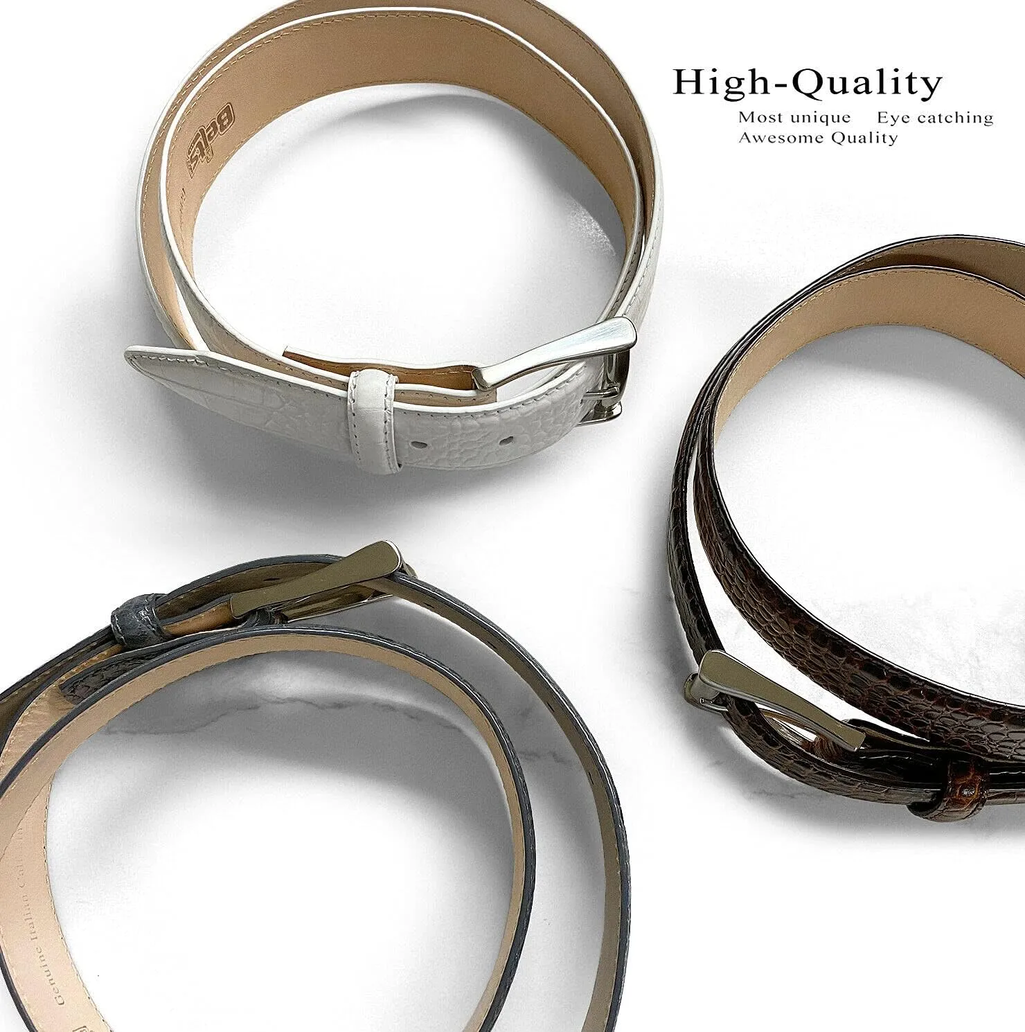 Joseph Gold/Grove Silver / J2 Genuine Full-Grain Cowhide Leather Designer Dress Belt 1-3/8"(35mm) Wide
