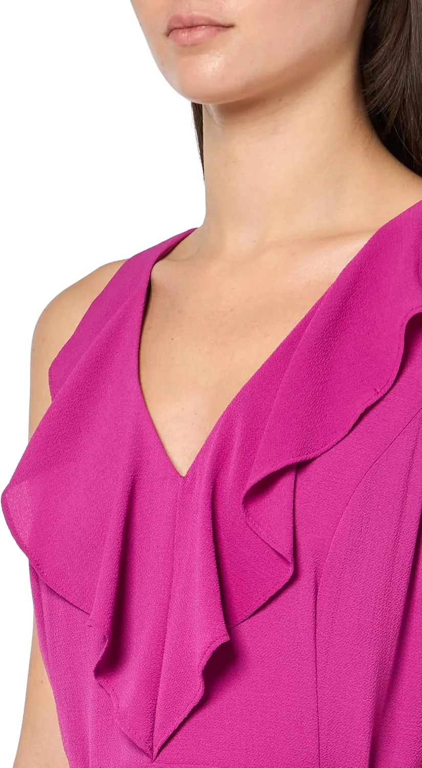 kensie Women's Sleeveless Ruffle Trim Faux Wrap Midi Dress