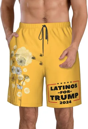 Latinos-For-Tru-mp-2024 Men's Swim Trunks Bathing Suit Quick Dry Board Shorts Beach Shorts Swimwear Bathing Suits -