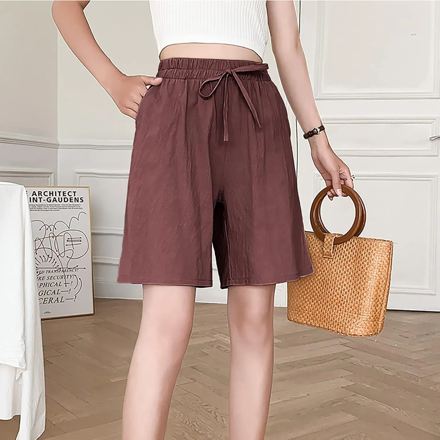 LCMTWX Plus Size Shorts Sweat Shorts Elastic Waist Running Workout Shorts with Pockets Women's Wide Leg Pants Plus Size