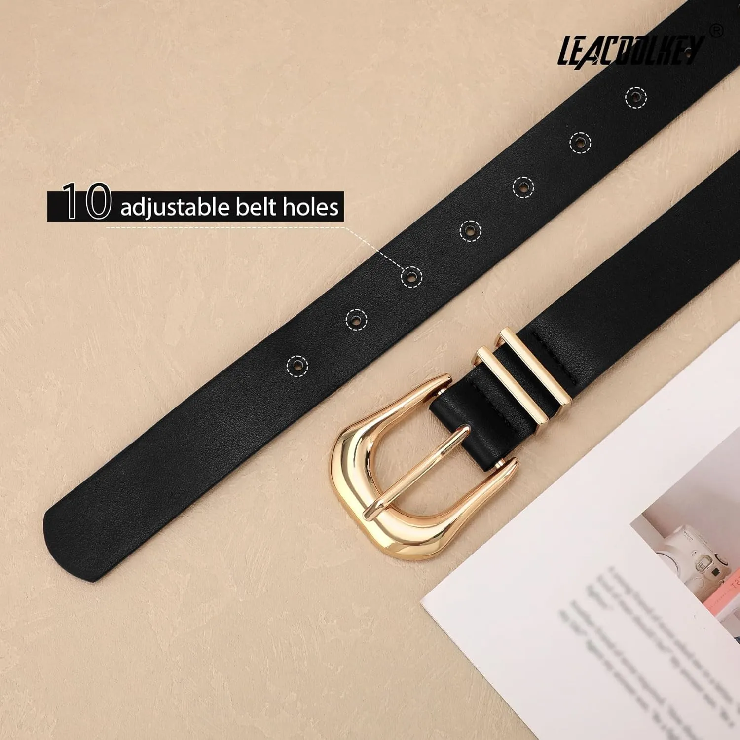 LEACOOLKEY Women's Fashion Leather Belt Ladies Casual Formal Waist Belts for Jeans Dress Pants