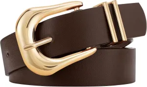 LEACOOLKEY Women's Fashion Leather Belt Ladies Casual Formal Waist Belts for Jeans Dress Pants