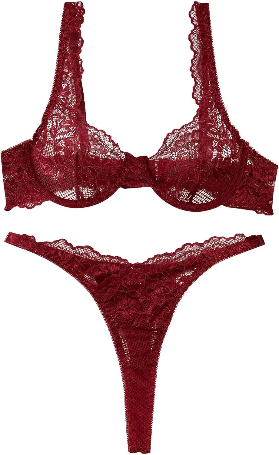 Lilosy Sexy Floral Lace Underwire Push Up Lingerie Set Outfits