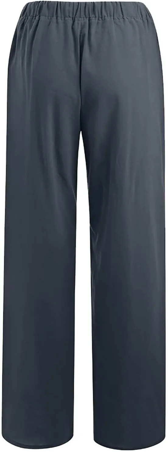 Linen Pants Women High Waisted Wide Leg Pants Drawstring Loose Fit Summer Trousers Beach Resort Wear 2025