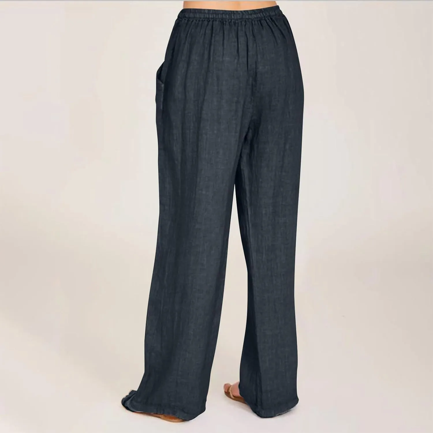 Linen Pants Women High Waisted Wide Leg Pants Drawstring Loose Fit Summer Trousers Beach Resort Wear 2025
