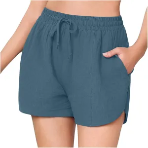 Linen Shorts for Women 2025 Trendy Summer Plus Size Comfy Drawstring Casual Pants Elastic Waist Wide Leg Shorts