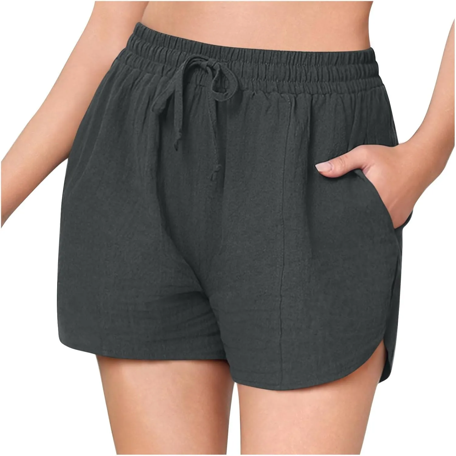 Linen Shorts for Women 2025 Trendy Summer Plus Size Comfy Drawstring Casual Pants Elastic Waist Wide Leg Shorts