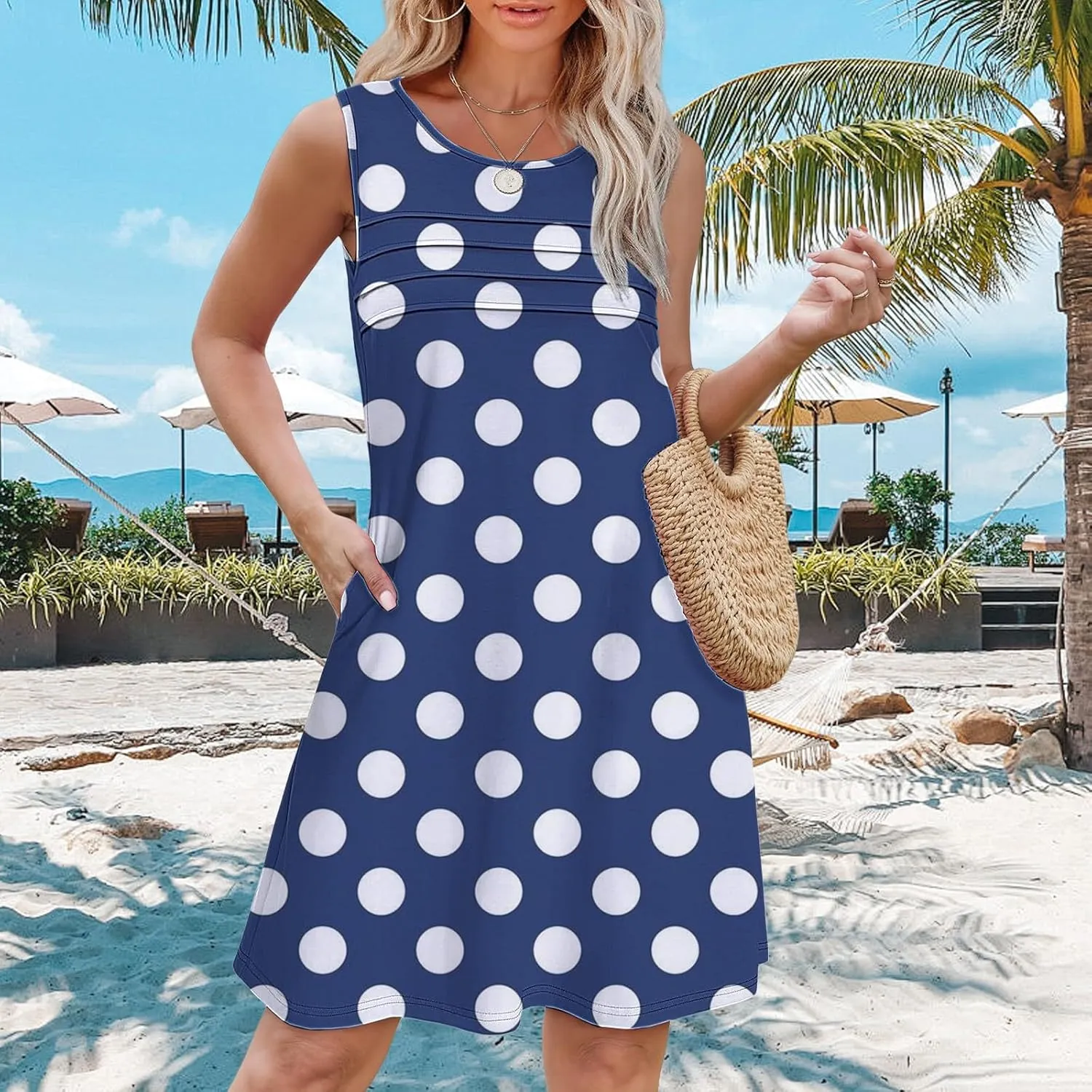 Long Sleeve Floral Dress for Women Womens with Pockets Summer Casual Tank Dress Sleeveless Midi Beach Dress Dresses