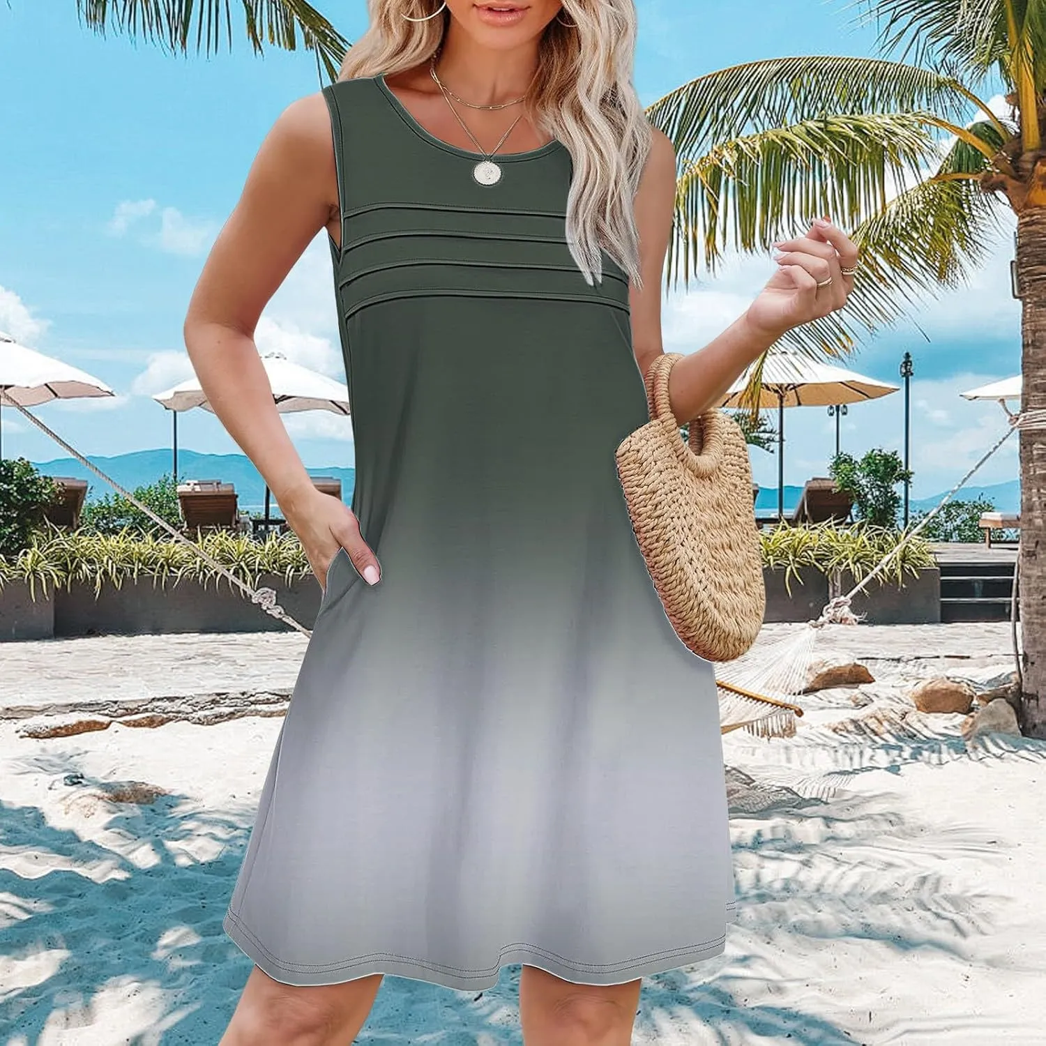 Long Summer Dress Womens with Pockets Summer Casual Tank Dress Sleeveless Midi Beach Dress Dresses for Women Plus