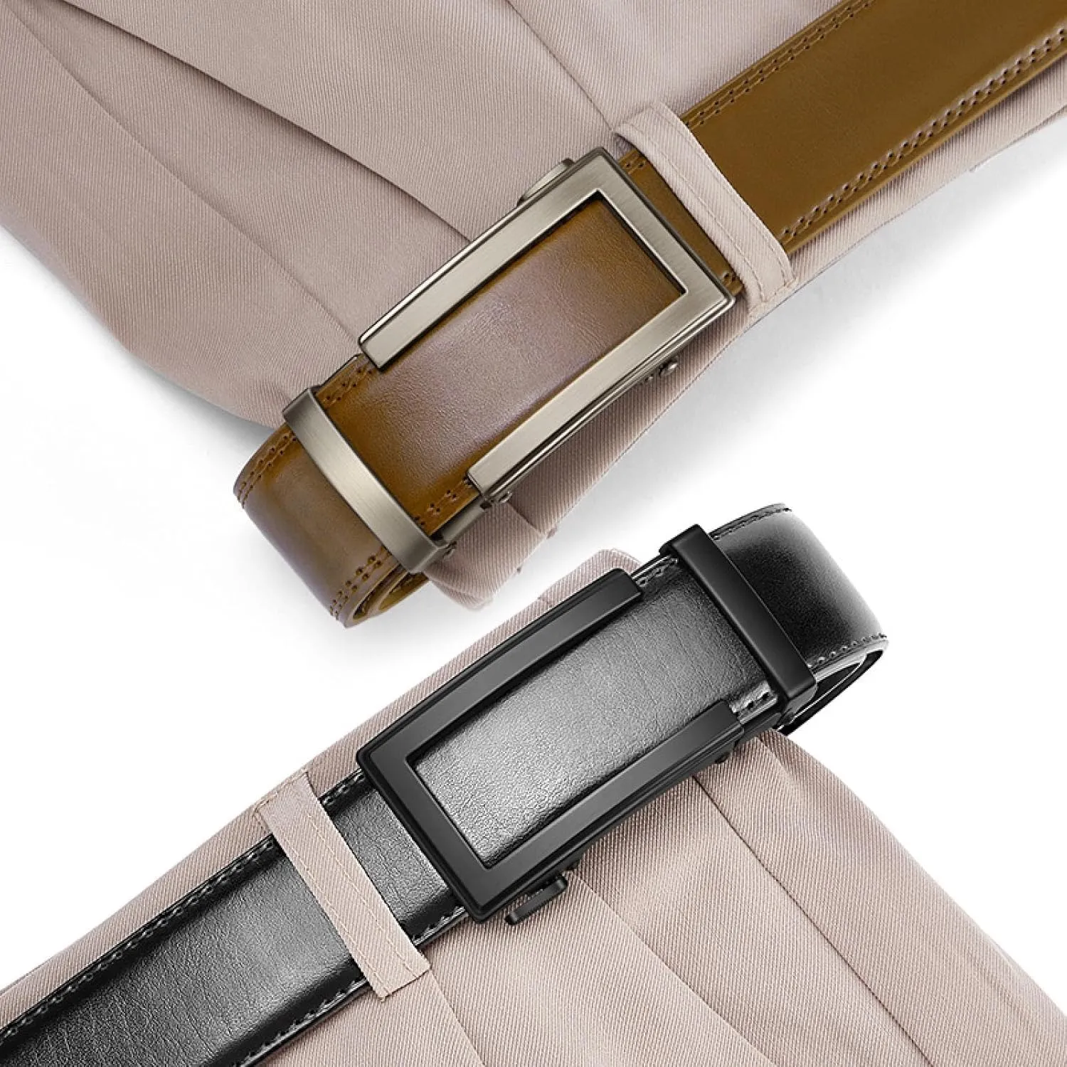 Luxury Genuine Leather Belt for Men's Casual Dress Automatic Ratchet Jeans Pants