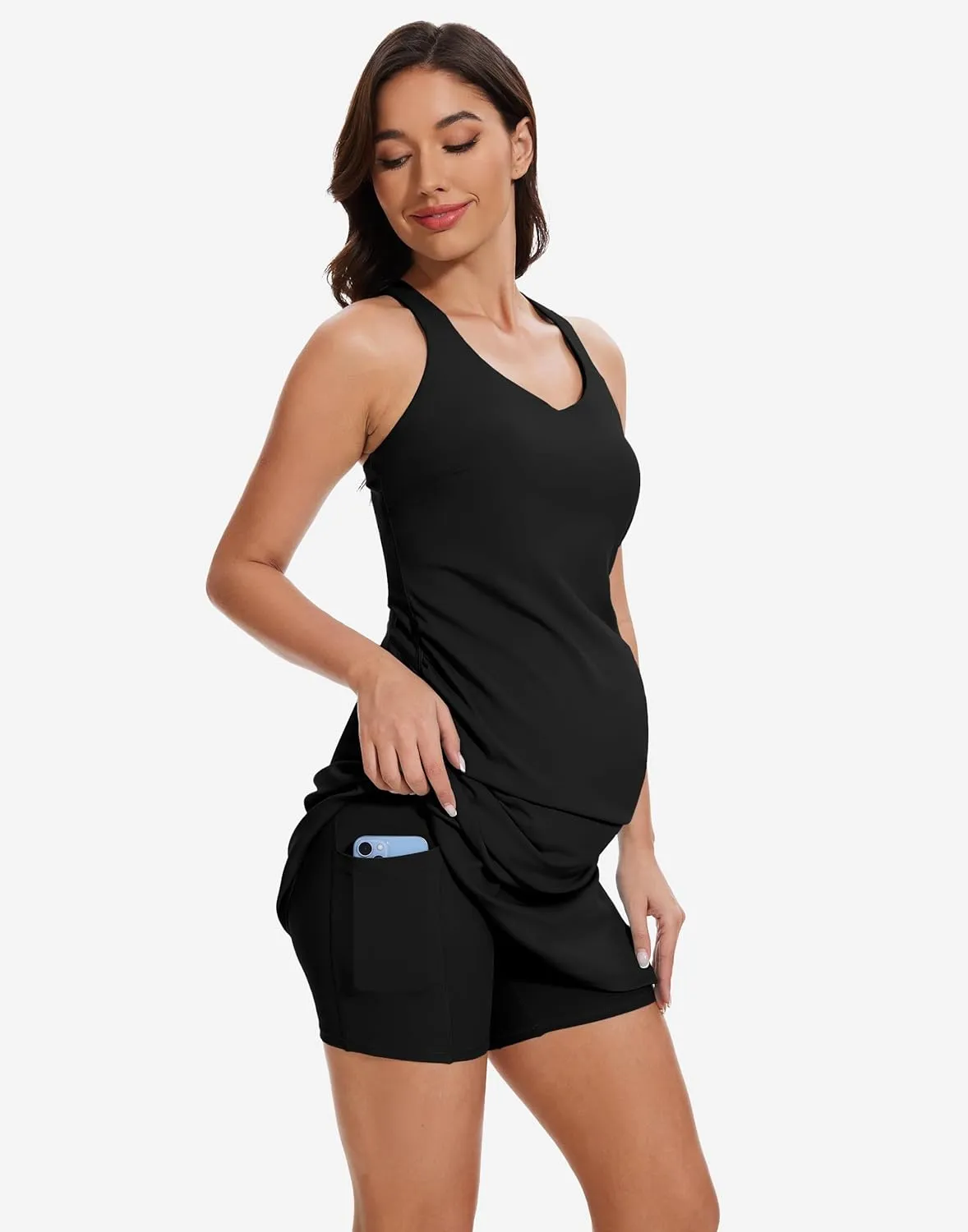 M MOTEEPI Women Maternity Summer Casual Athletic Dress Split Ruched Pregnancy Bodycon Dress for Photoshoot Baby Shower