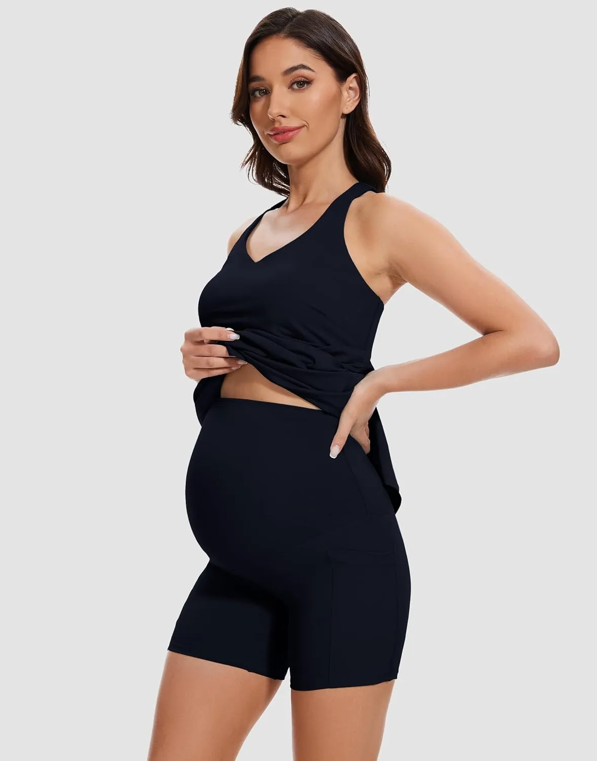 M MOTEEPI Women Maternity Summer Casual Athletic Dress Split Ruched Pregnancy Bodycon Dress for Photoshoot Baby Shower