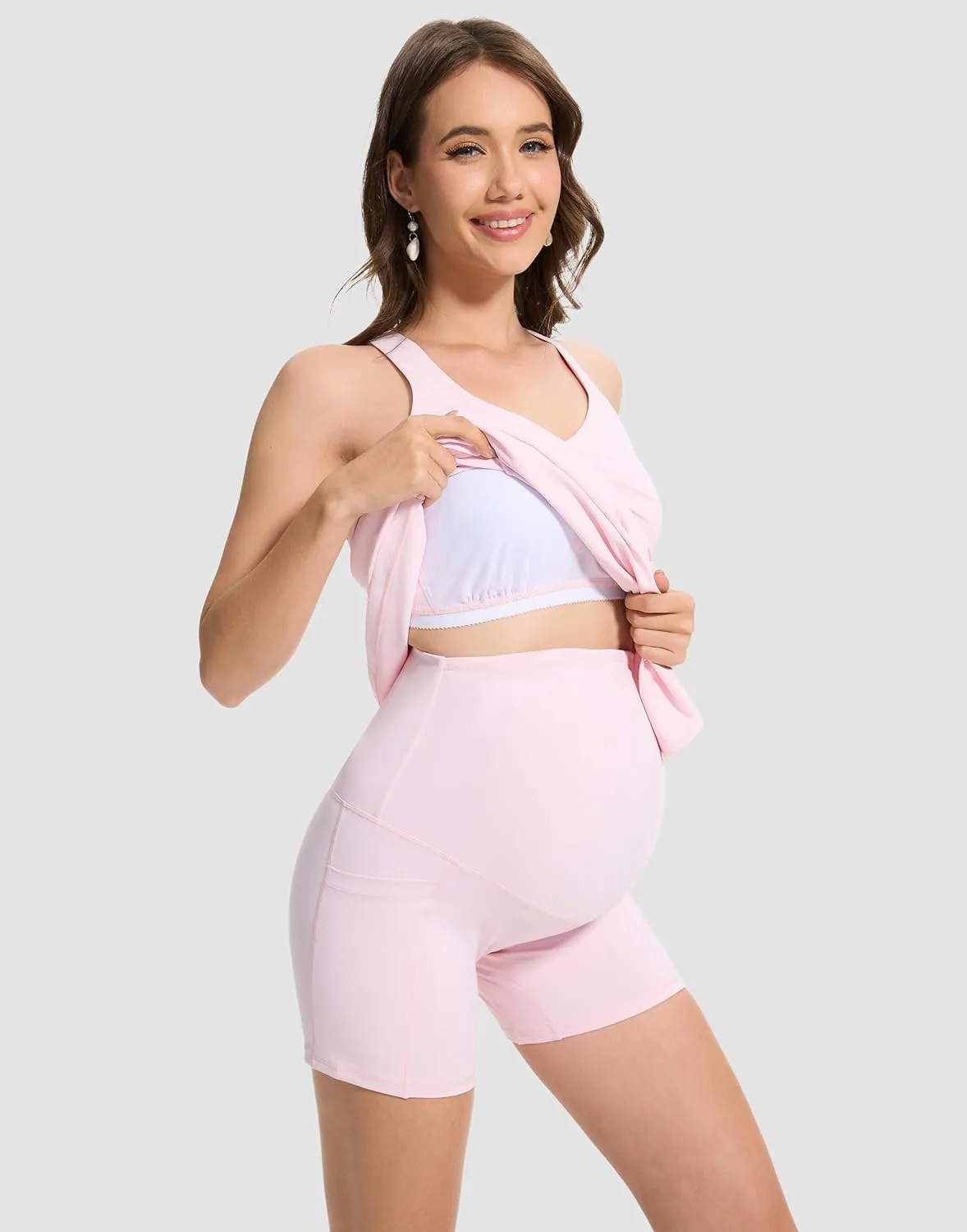 M MOTEEPI Women Maternity Summer Casual Athletic Dress Split Ruched Pregnancy Bodycon Dress for Photoshoot Baby Shower