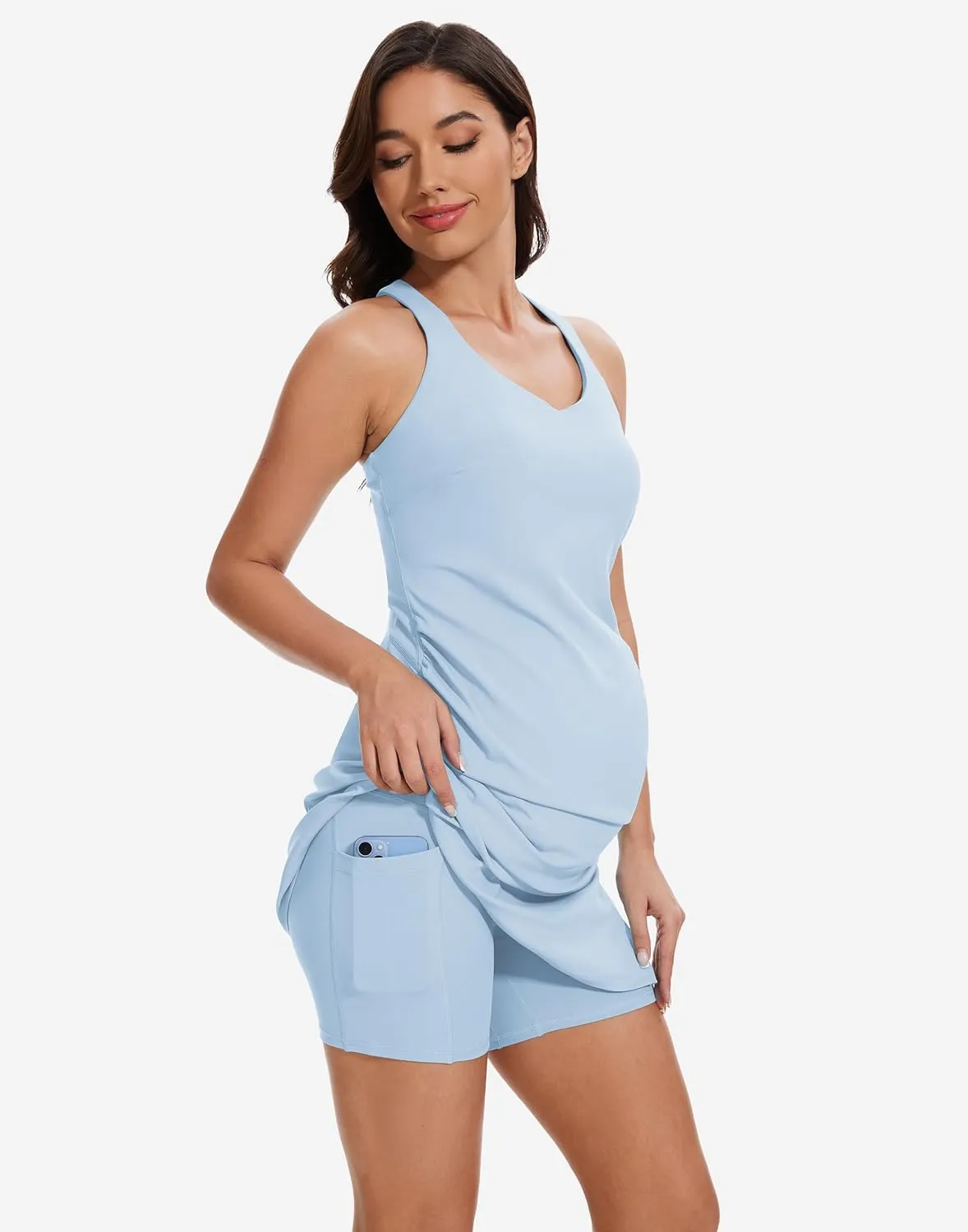 M MOTEEPI Women Maternity Summer Casual Athletic Dress Split Ruched Pregnancy Bodycon Dress for Photoshoot Baby Shower