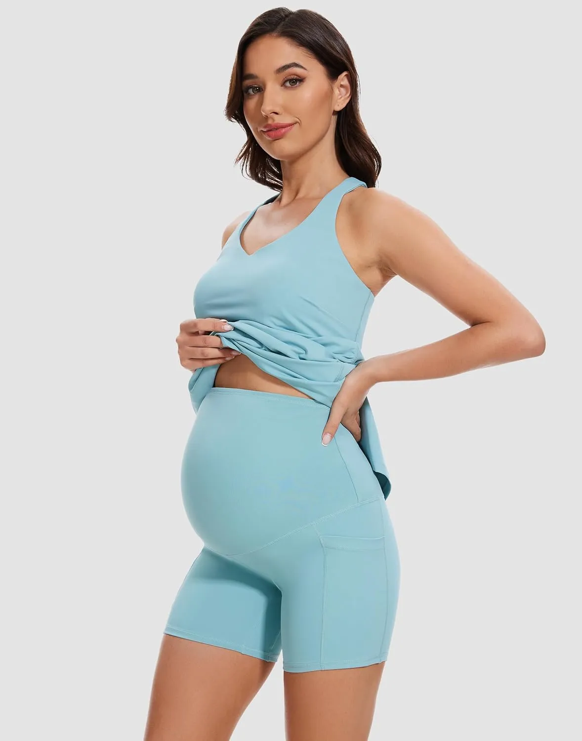 M MOTEEPI Women Maternity Summer Casual Athletic Dress Split Ruched Pregnancy Bodycon Dress for Photoshoot Baby Shower