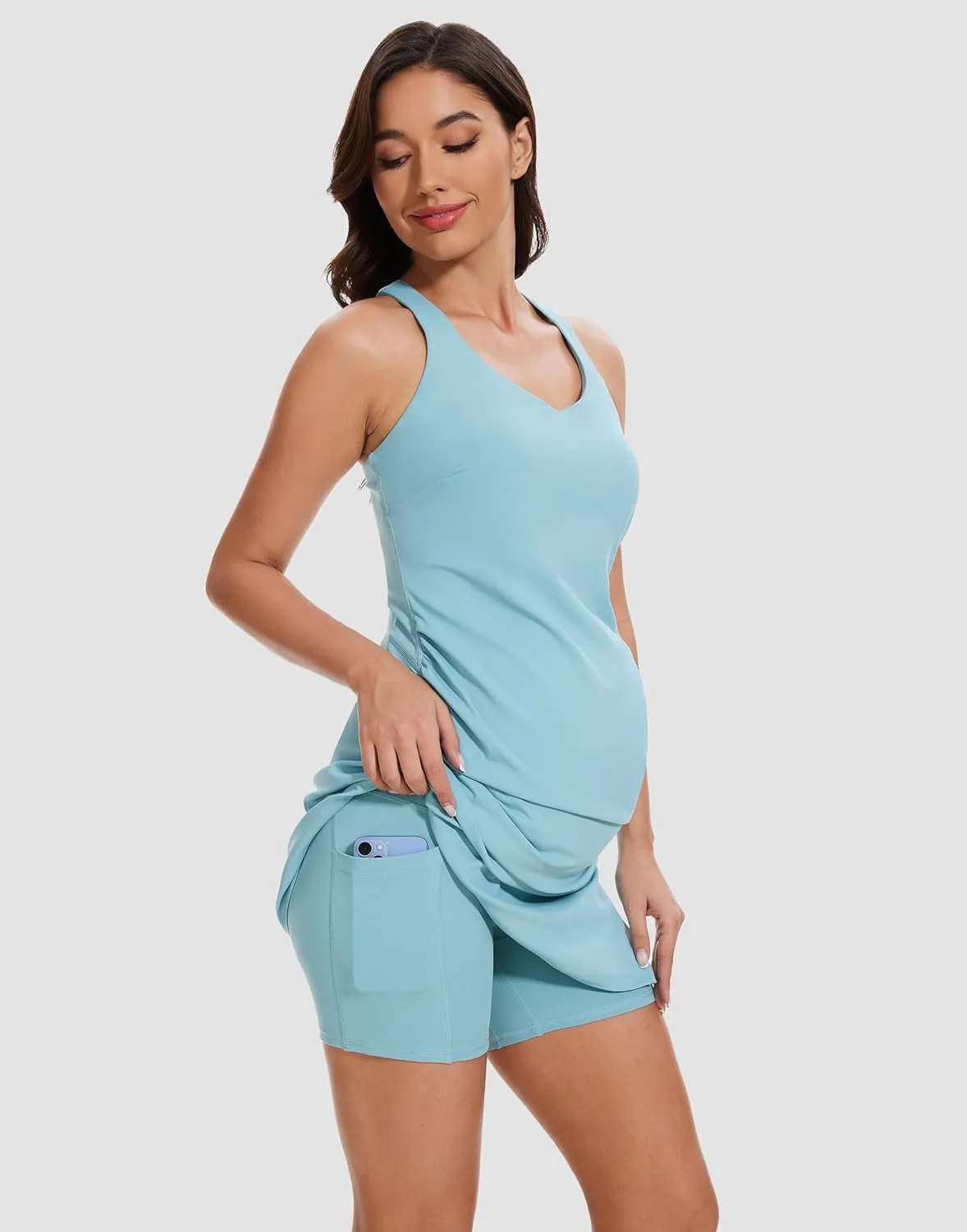 M MOTEEPI Women Maternity Summer Casual Athletic Dress Split Ruched Pregnancy Bodycon Dress for Photoshoot Baby Shower