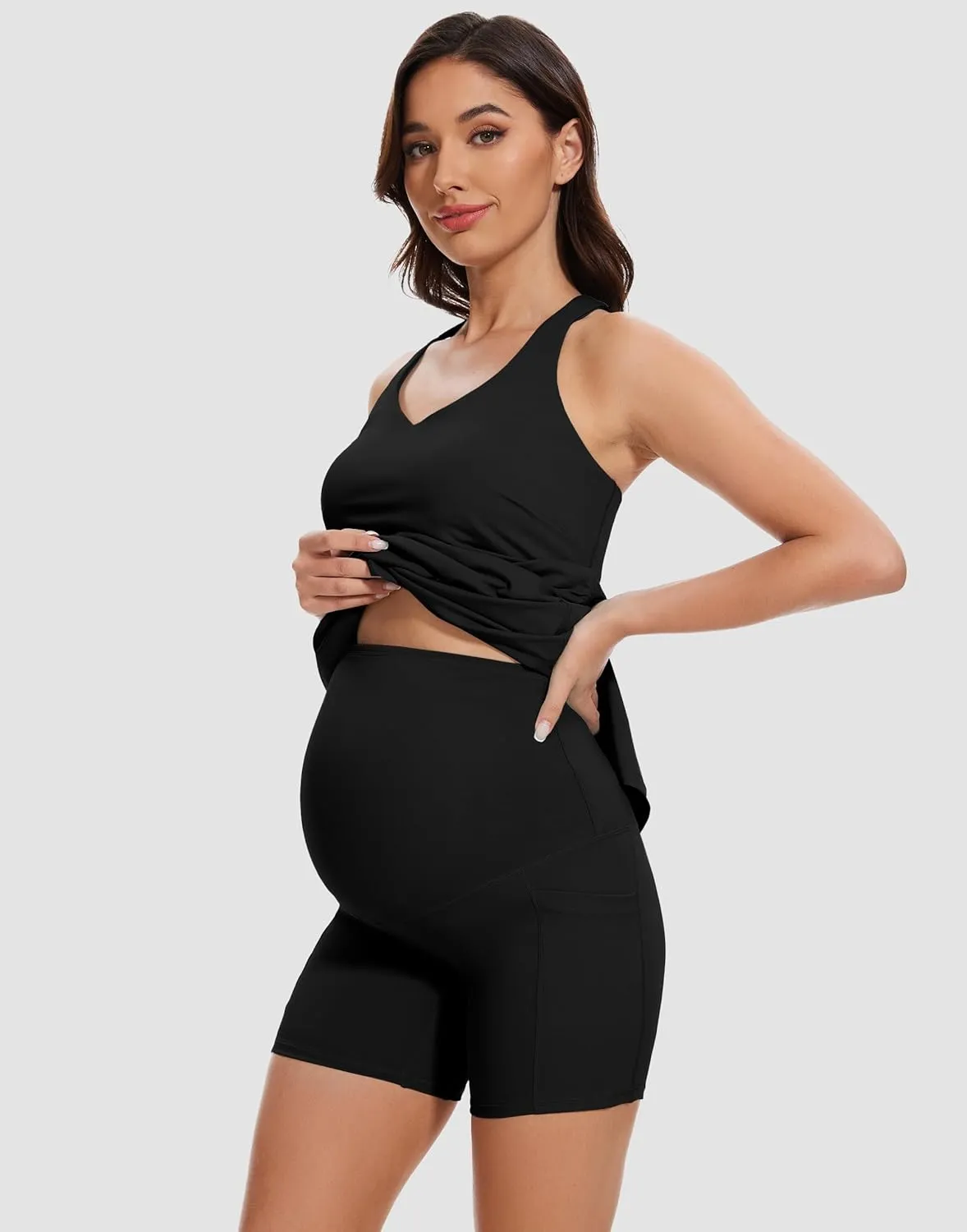 M MOTEEPI Women Maternity Summer Casual Athletic Dress Split Ruched Pregnancy Bodycon Dress for Photoshoot Baby Shower
