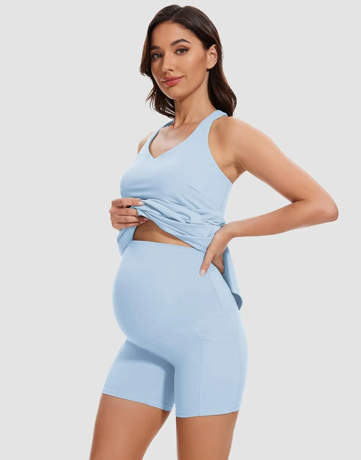 M MOTEEPI Women Maternity Summer Casual Athletic Dress Split Ruched Pregnancy Bodycon Dress for Photoshoot Baby Shower
