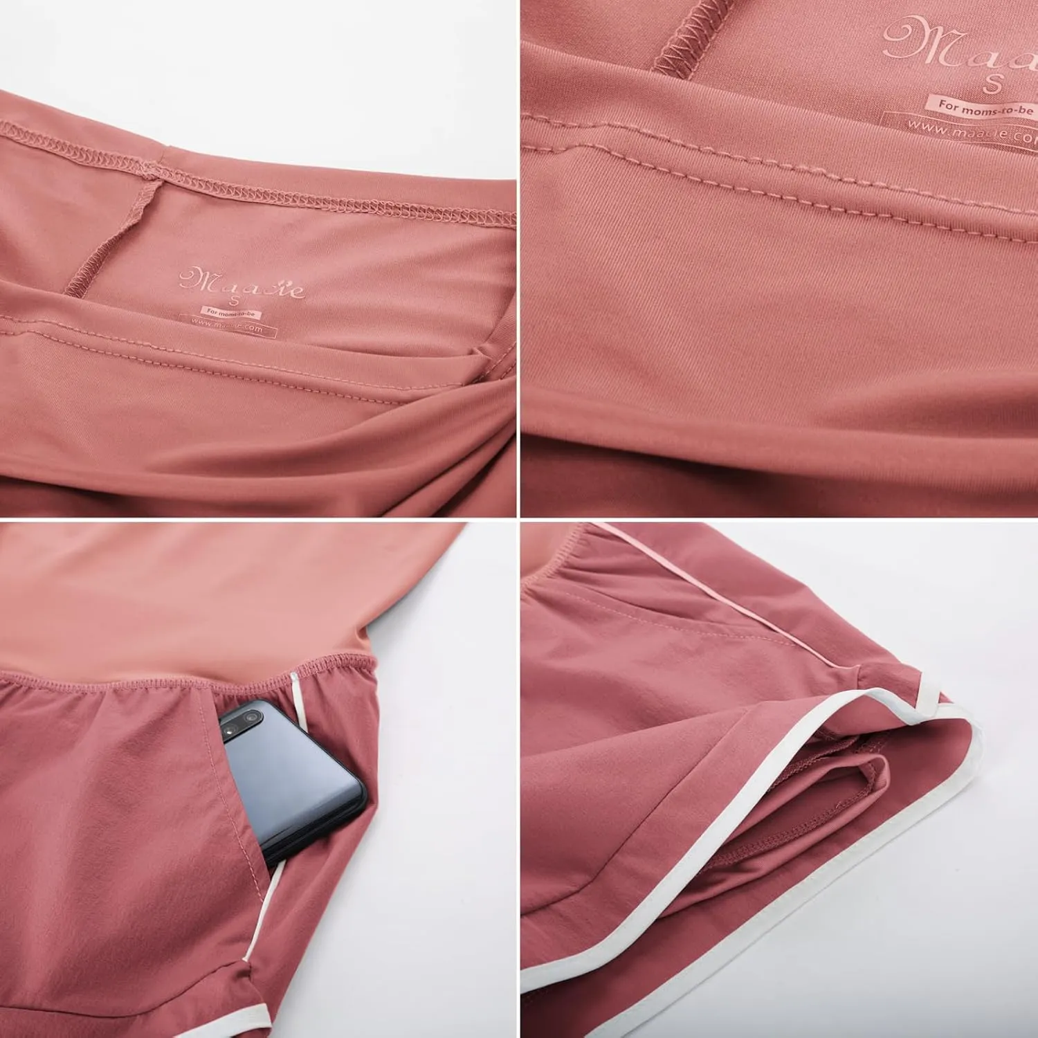 Maacie Maternity Shorts Double Layer 2 in 1 High Waist Athletic Shorts with Pockets