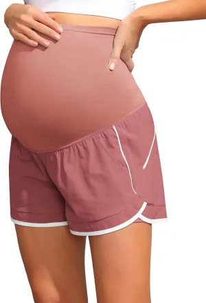 Maacie Maternity Shorts Double Layer 2 in 1 High Waist Athletic Shorts with Pockets