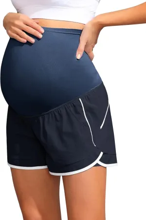Maacie Maternity Shorts Double Layer 2 in 1 High Waist Athletic Shorts with Pockets