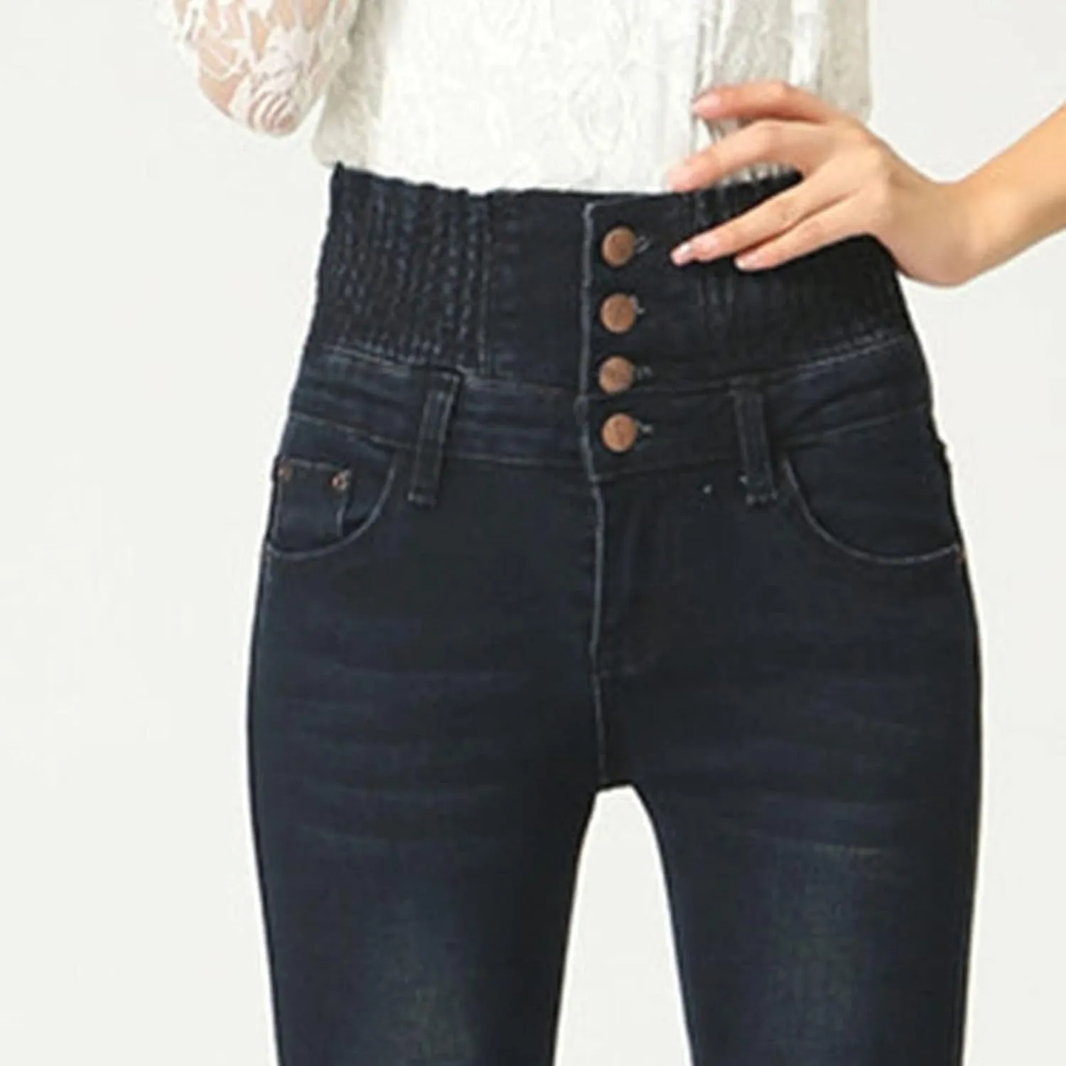 Maiyifu-GJ Women's High Waisted Buttons Skinny Jeans Juniors Tummy Control Slim Fit Denim Pants Slim Fit Elastic Waist Jean