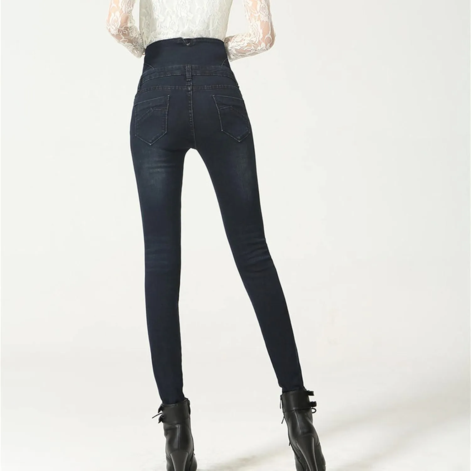 Maiyifu-GJ Women's High Waisted Buttons Skinny Jeans Juniors Tummy Control Slim Fit Denim Pants Slim Fit Elastic Waist Jean