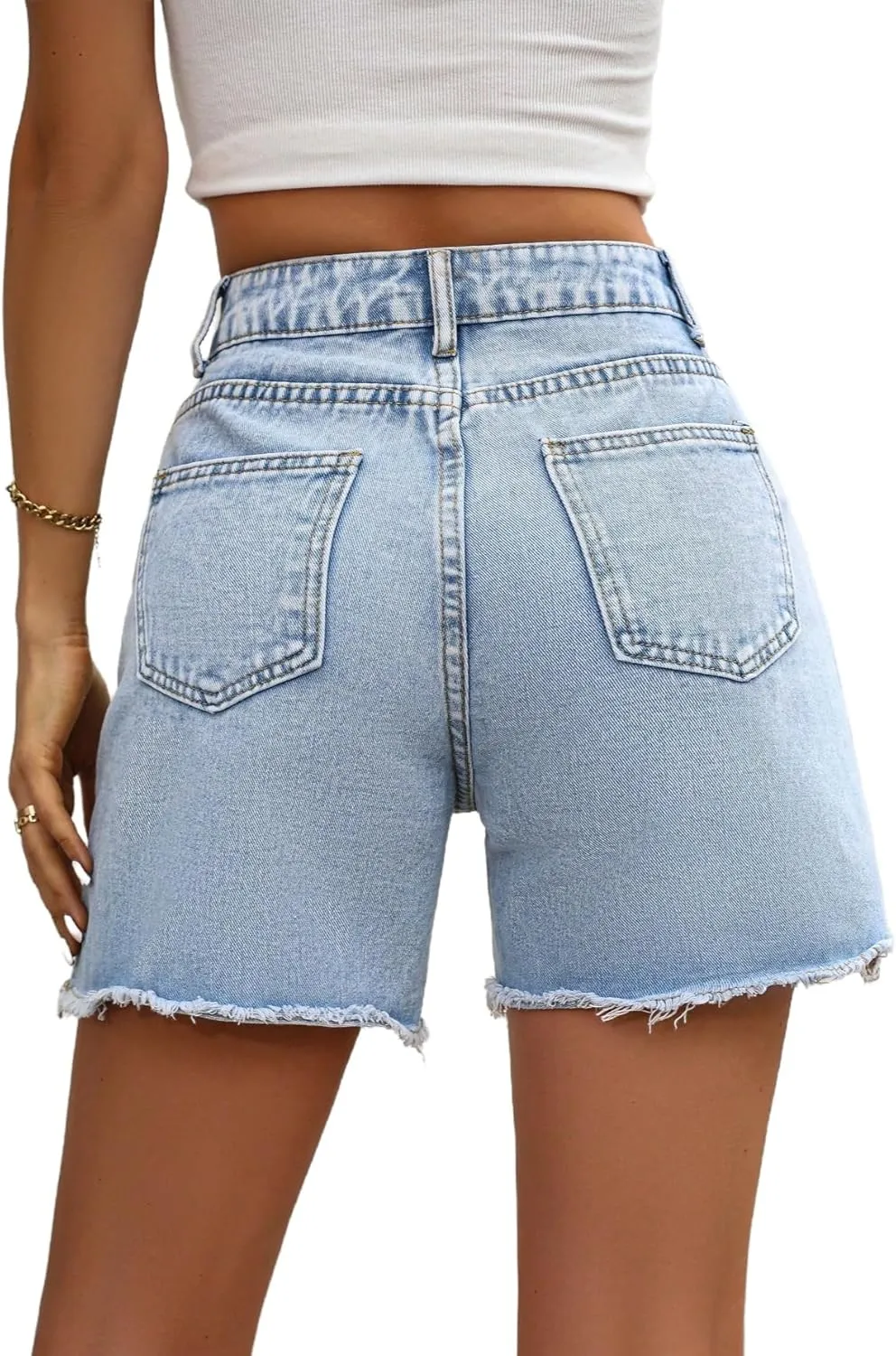 MakeMeChic Women's High Waist Jean Shorts Casual Raw Hem Straight Leg Summer Denim Shorts