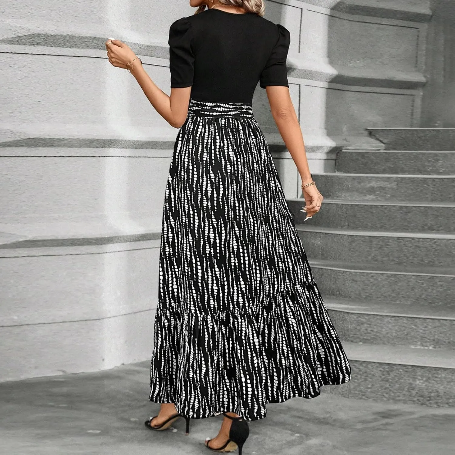 Maxi Dresses for Women 2025,Womens Easter Dresses Wedding Guest Plus Size Formal Spring Summer Dress Patchwork