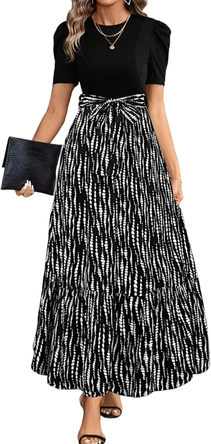 Maxi Dresses for Women 2025,Womens Easter Dresses Wedding Guest Plus Size Formal Spring Summer Dress Patchwork