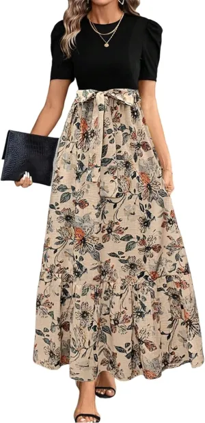 Maxi Dresses for Women 2025,Womens Easter Dresses Wedding Guest Plus Size Formal Spring Summer Dress Patchwork