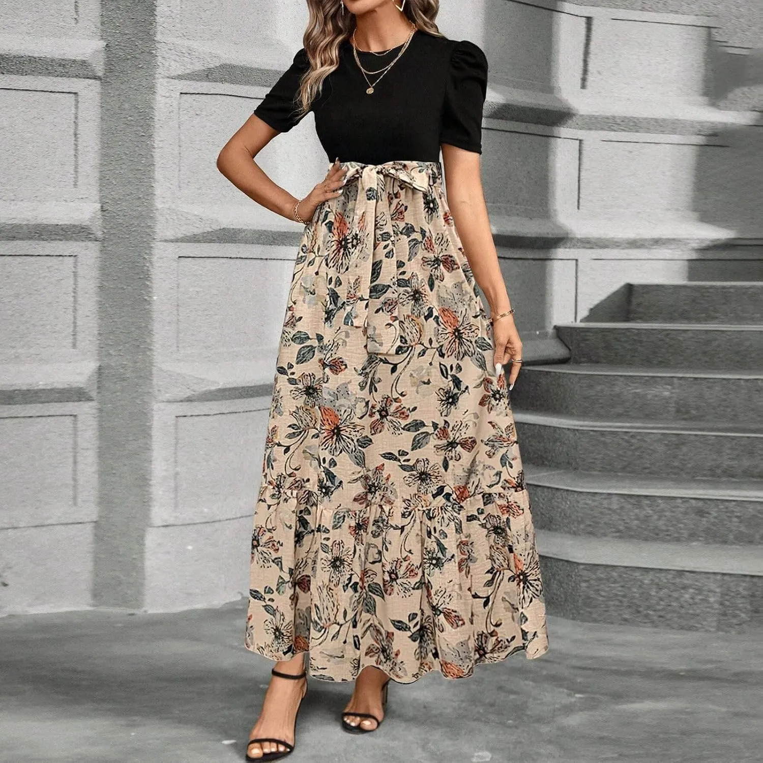Maxi Dresses for Women 2025,Womens Easter Dresses Wedding Guest Plus Size Formal Spring Summer Dress Patchwork
