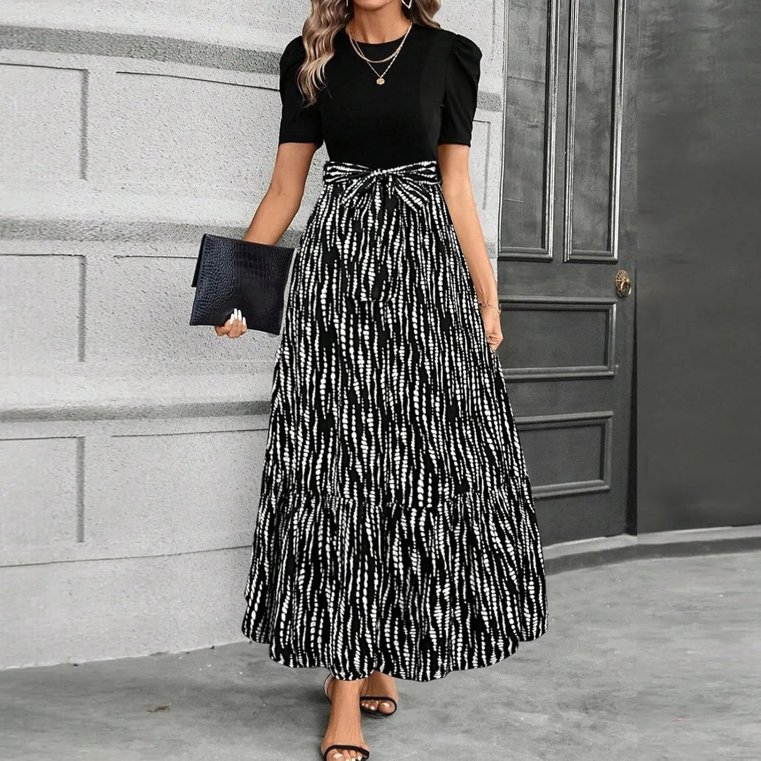 Maxi Dresses for Women 2025,Womens Easter Dresses Wedding Guest Plus Size Formal Spring Summer Dress Patchwork