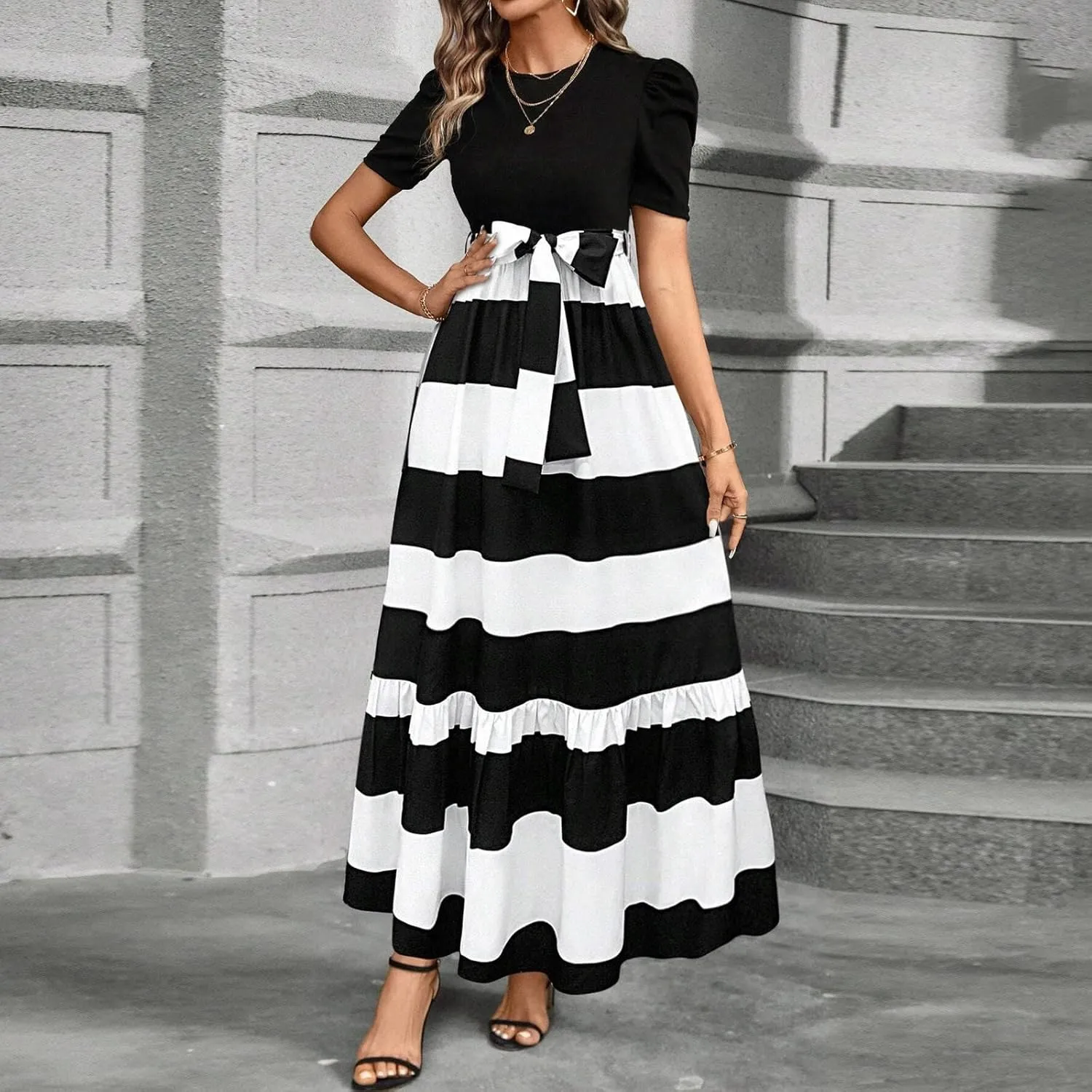 Maxi Dresses for Women 2025,Womens Easter Dresses Wedding Guest Plus Size Formal Spring Summer Dress Patchwork