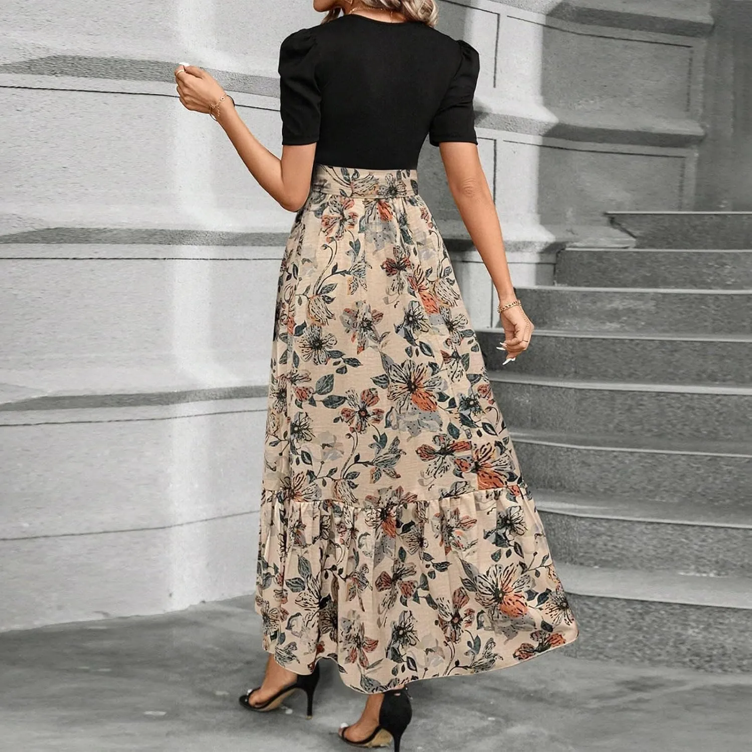 Maxi Dresses for Women 2025,Womens Easter Dresses Wedding Guest Plus Size Formal Spring Summer Dress Patchwork