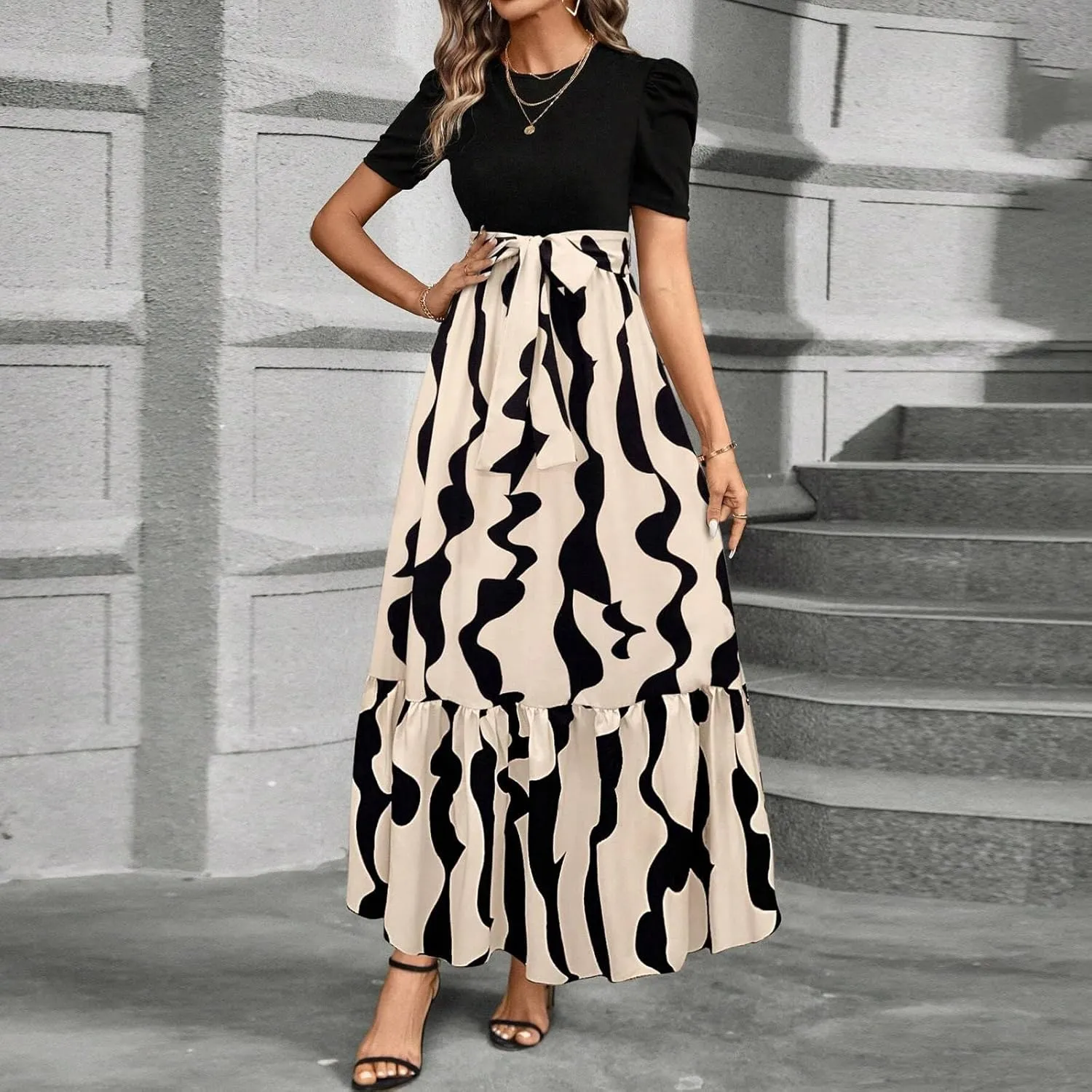 Maxi Dresses for Women 2025,Womens Easter Dresses Wedding Guest Plus Size Formal Spring Summer Dress Patchwork