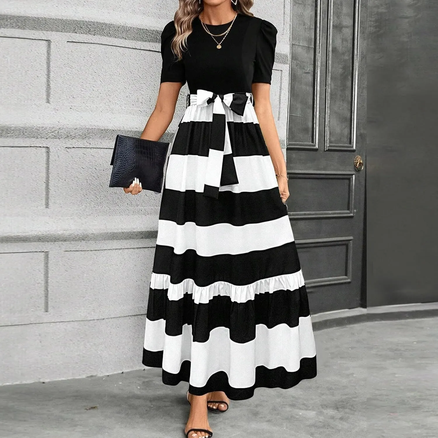 Maxi Dresses for Women 2025,Womens Easter Dresses Wedding Guest Plus Size Formal Spring Summer Dress Patchwork